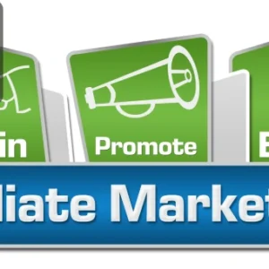 Graphic showing the affiliate marketing process with icons for “Join,” “Promote,” and “Earn,” representing income opportunities through product promotion.