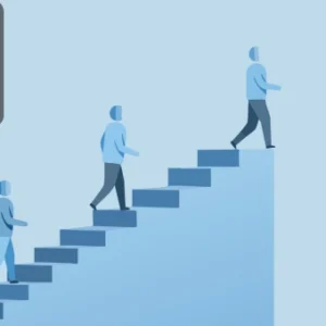 Illustration of people climbing upward stairs symbolising career growth and progress, with the Thames College logo in the corner.