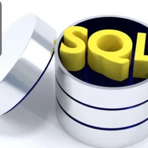 A stylised 3D database icon with the word “SQL” in bold yellow letters inside it; Thames College logo is displayed in the top-left corner.