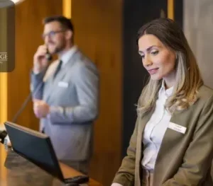 Infographic illustrating concierge and hospitality management services, including guest relations, reservations, event coordination, customer service, front desk operations, and luxury service delivery.